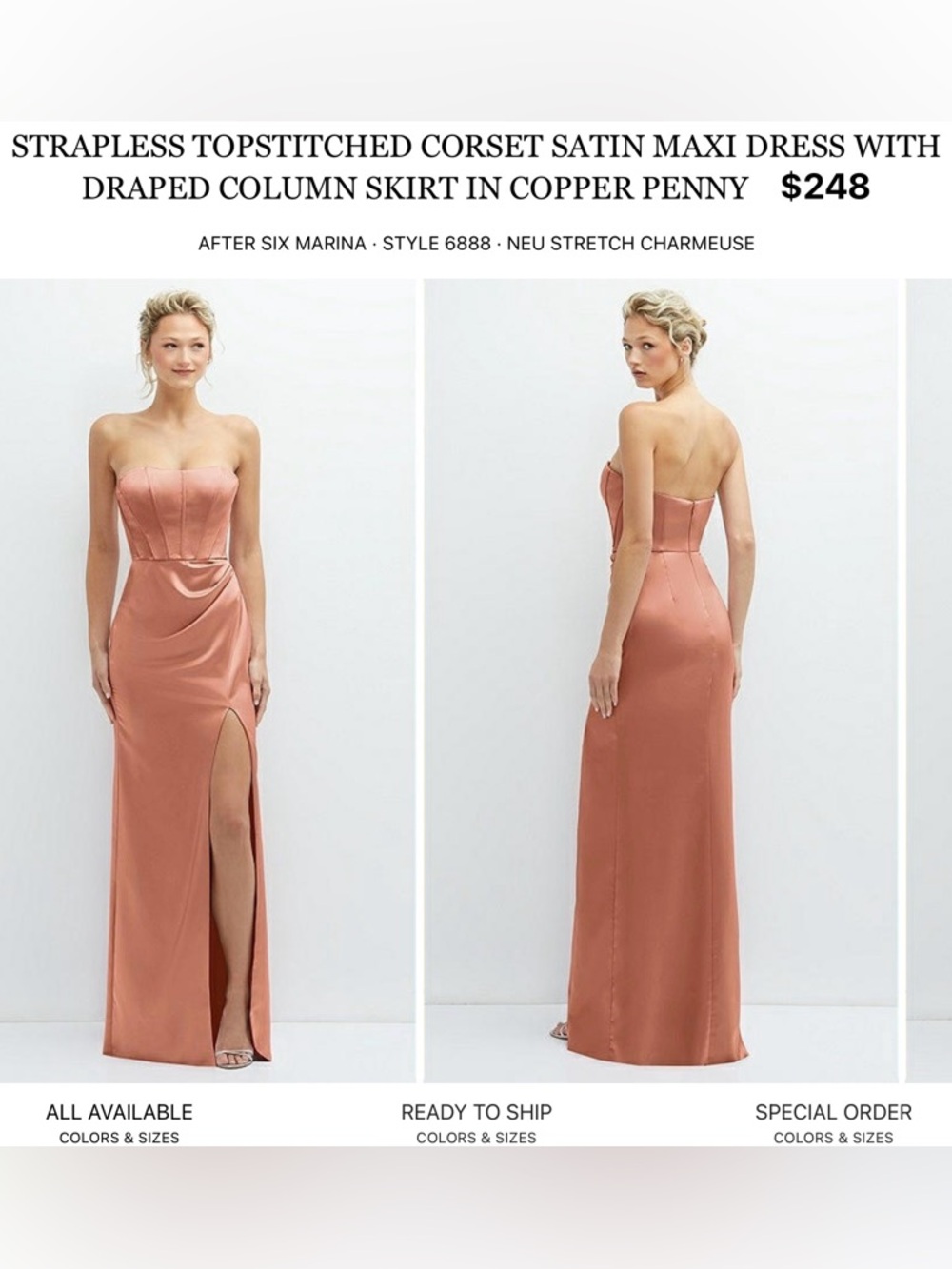 After Six Strapless Satin Maxi Dress in Copper